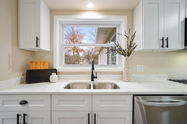 kitchen featuring white cabinetry, sink, and stainless steel dishwasher