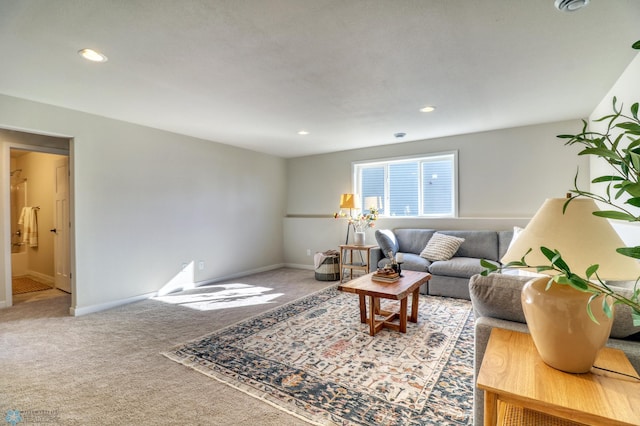 living room featuring carpet