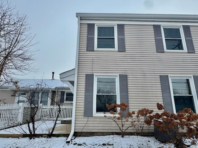 view of snow covered property