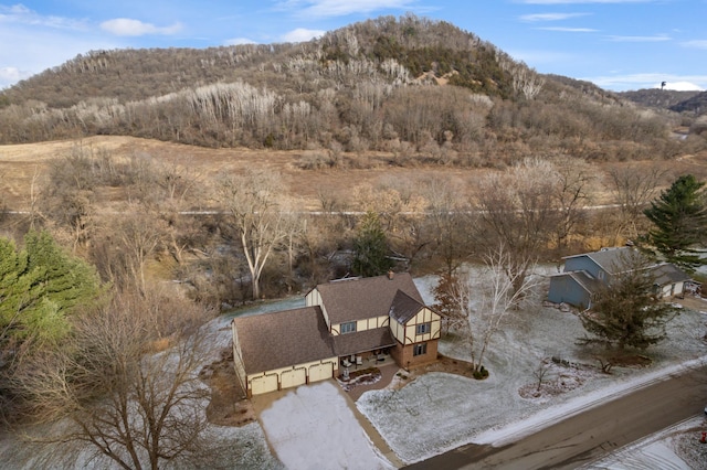 drone / aerial view featuring a mountain view