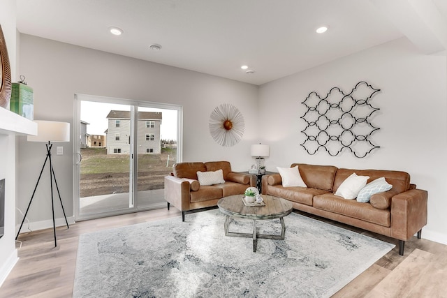 living room with light hardwood / wood-style floors