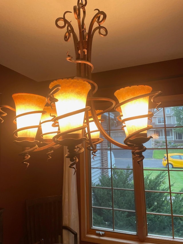 interior details with a chandelier