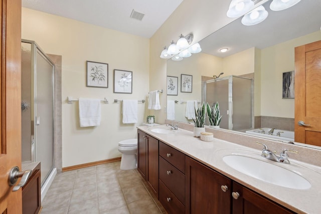 full bathroom with a sink, visible vents, and a shower stall