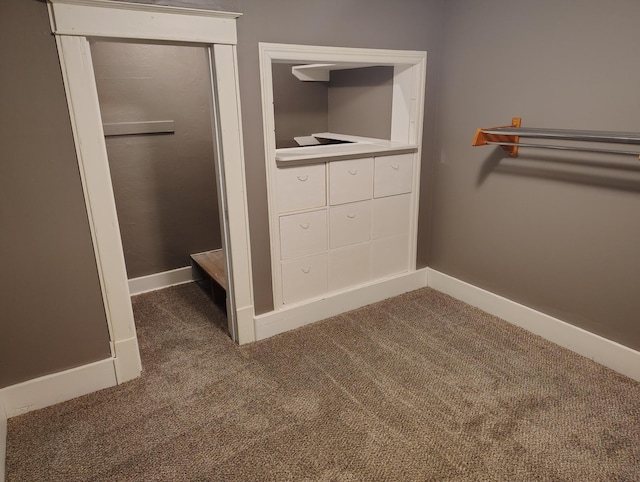 walk in closet with carpet floors