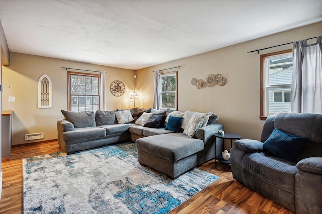 living room with hardwood / wood-style floors and plenty of natural light