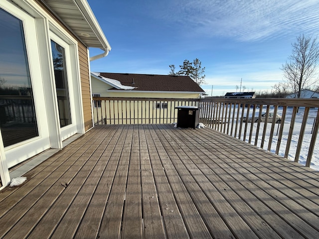 deck featuring a water view