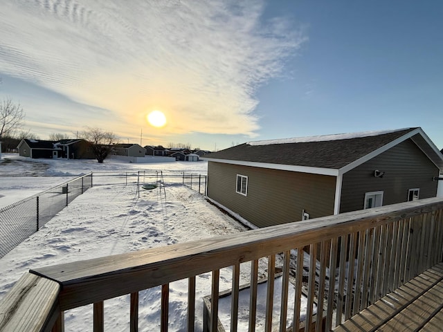 view of snow covered deck