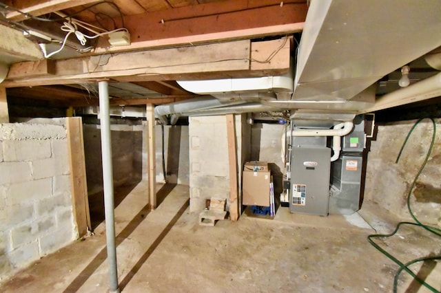 basement with heating unit