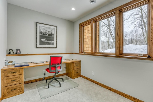 5517 Dickson Rd, Minnetonka, MN 55345 - office area featuring built in study area, carpet flooring, baseboards, and recessed lighting