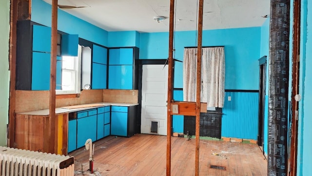 miscellaneous room featuring radiator heating unit and light hardwood / wood-style flooring