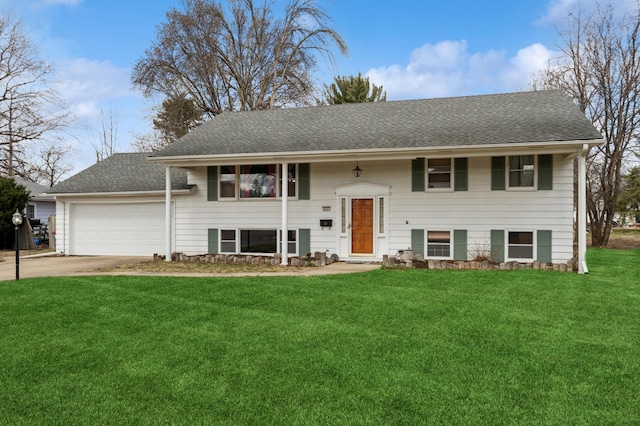 620 8th St SW, Faribault, MN 55021 - bi-level home with a front lawn, concrete driveway, an attached garage, and roof with shingles