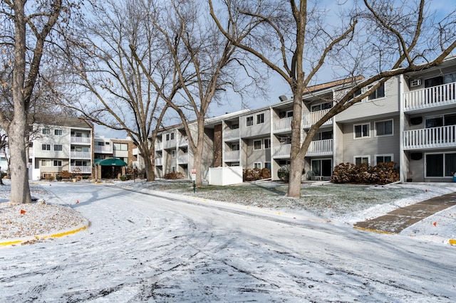 view of snow covered property