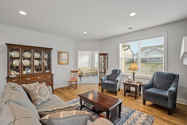 living room with light wood-type flooring