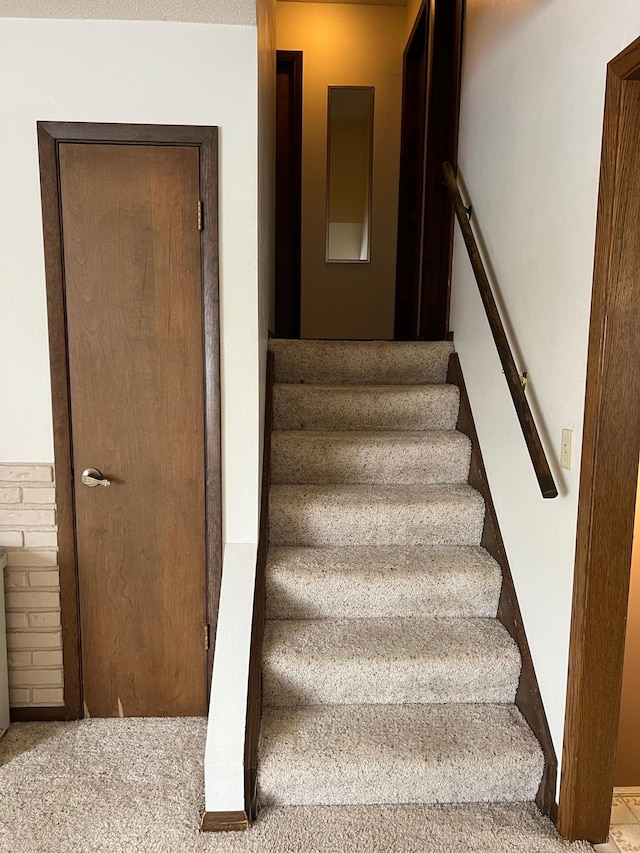 stairs featuring carpet floors