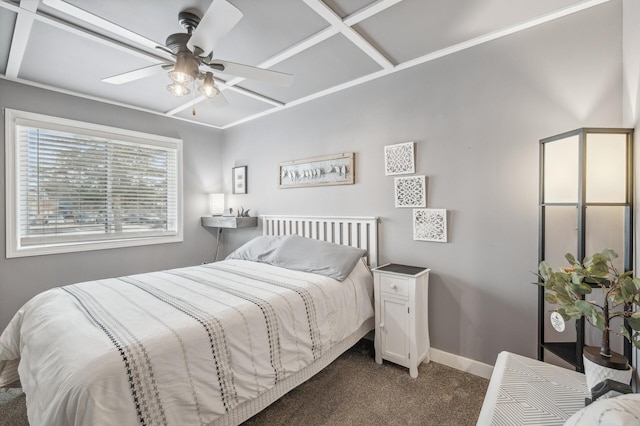 bedroom featuring ceiling fan and carpet flooring