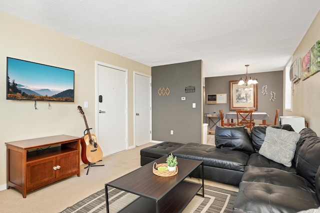 5136 Hiawatha Ave Unit 002, Minneapolis, MN 55417 - living area with light colored carpet, baseboards, and a notable chandelier