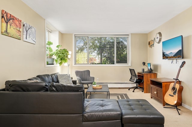 5136 Hiawatha Ave Unit 002, Minneapolis, MN 55417 - living area with baseboards, a baseboard radiator, and light carpet
