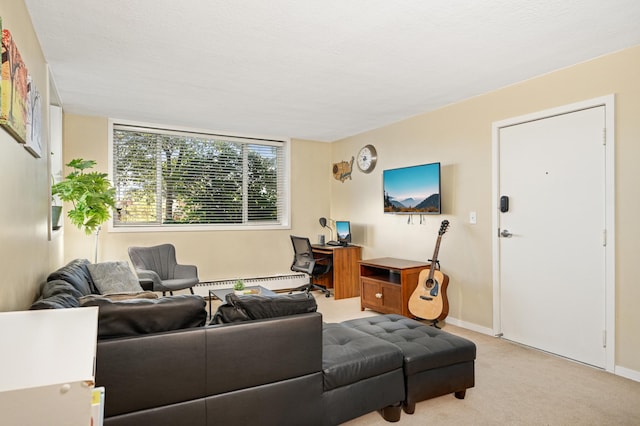 5136 Hiawatha Ave Unit 002, Minneapolis, MN 55417 - living room with baseboards, light colored carpet, and baseboard heating