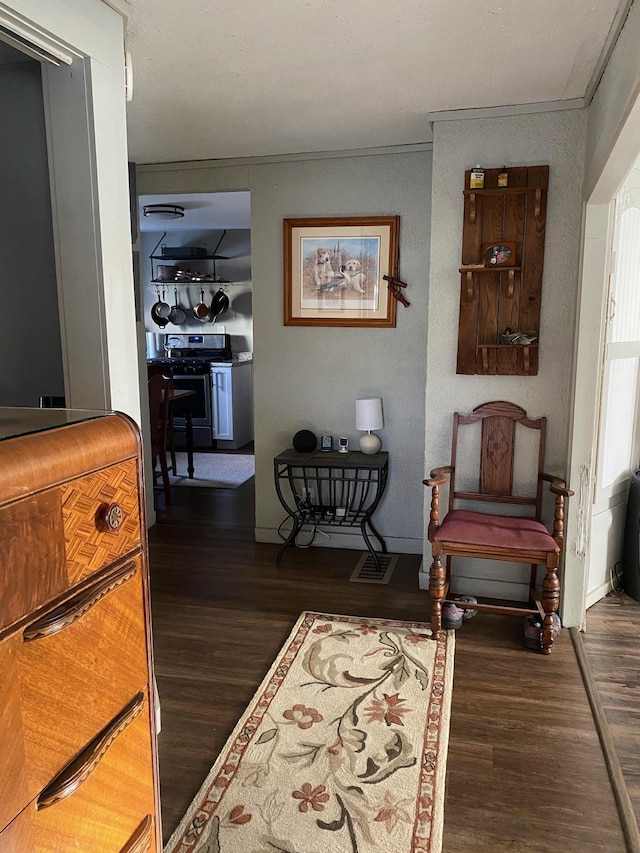 sitting room with dark hardwood / wood-style flooring