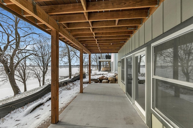 view of snow covered patio