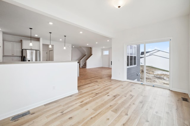 unfurnished living room with light hardwood / wood-style floors