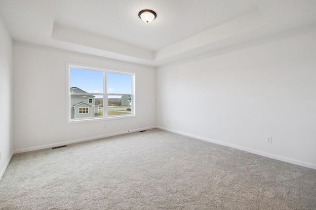 unfurnished room featuring carpet floors and a tray ceiling