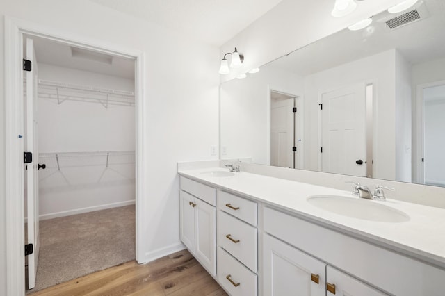 bathroom featuring vanity and hardwood / wood-style floors