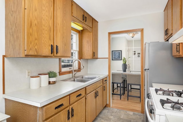 kitchen featuring sink and white range with gas cooktop