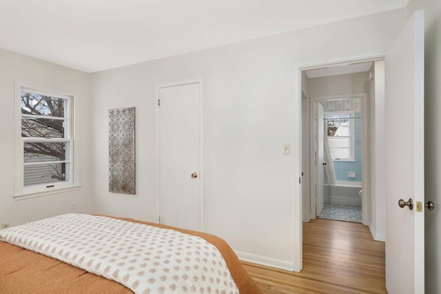 bedroom featuring multiple windows and wood-type flooring