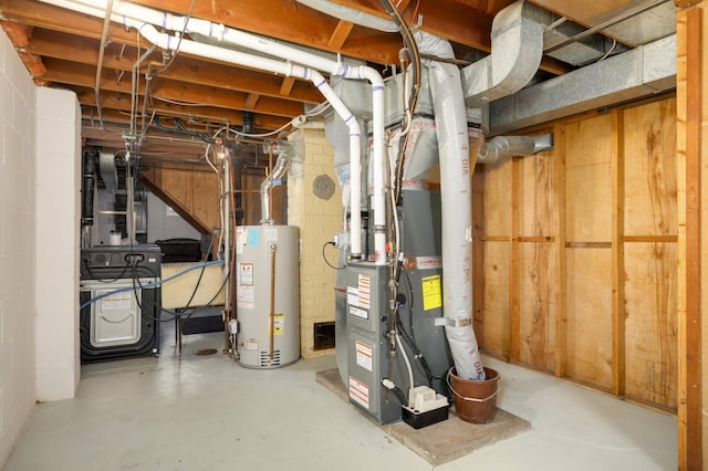 utility room with heating unit and water heater