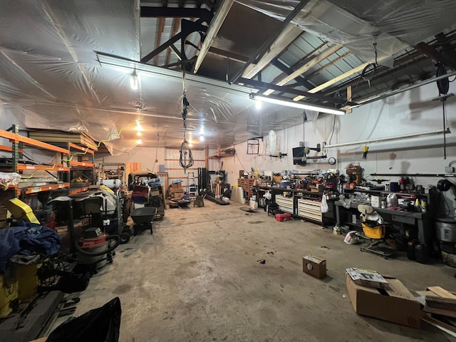 garage featuring a workshop area