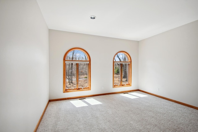 spare room featuring plenty of natural light, baseboards, and carpet