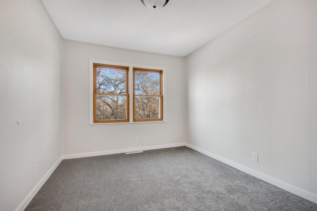 spare room featuring carpet flooring and ornamental molding