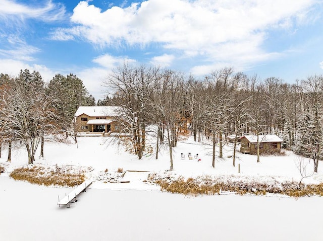 view of yard layered in snow