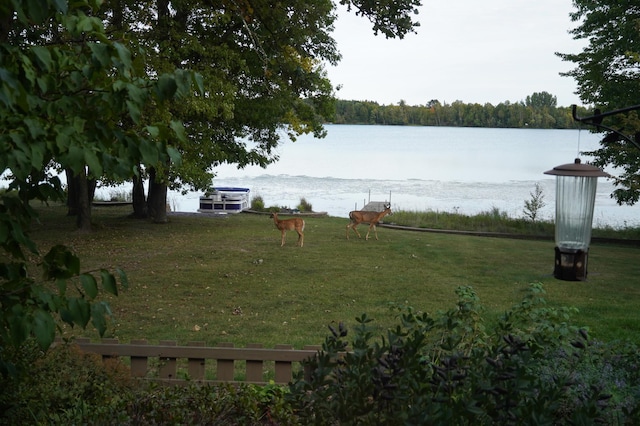 view of yard with a water view