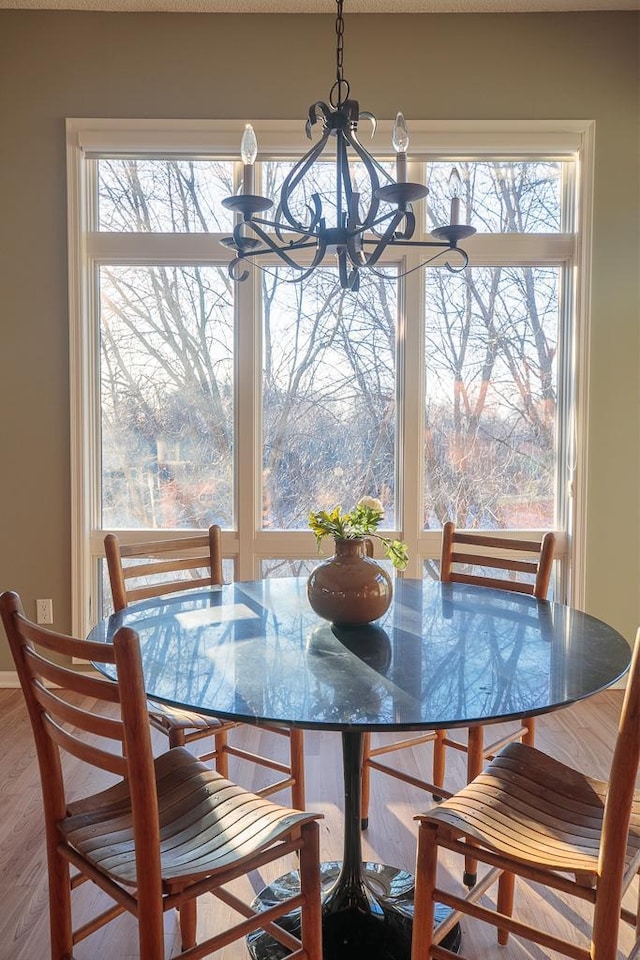 dining room with a chandelier and wood finished floors