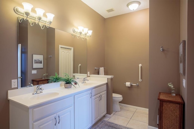 bathroom with toilet, visible vents, a sink, and tile patterned floors