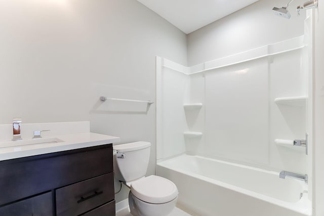 full bathroom with vanity,  shower combination, and toilet