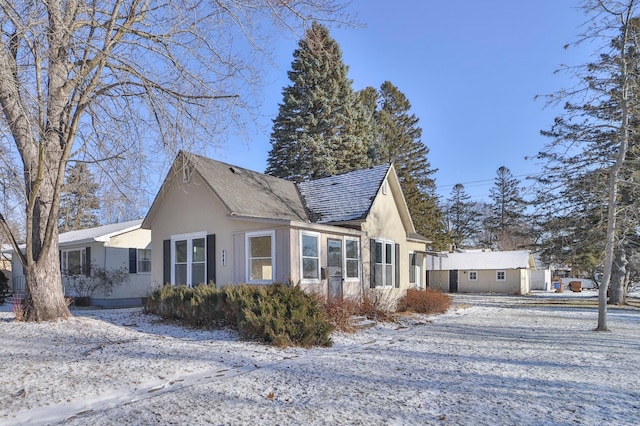 view of snow covered property