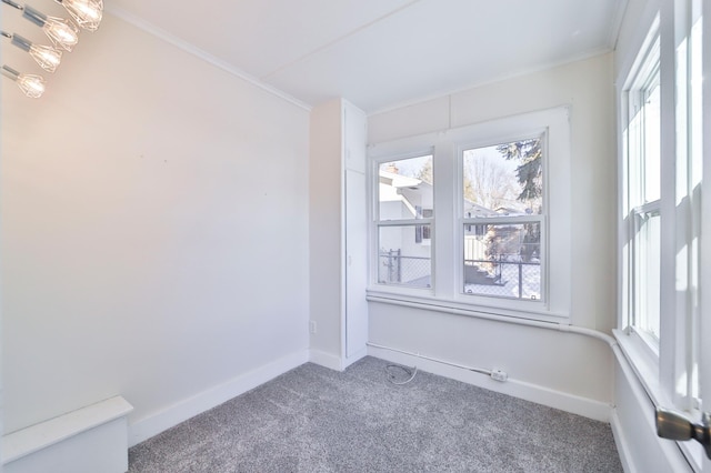 carpeted empty room featuring crown molding and a wealth of natural light