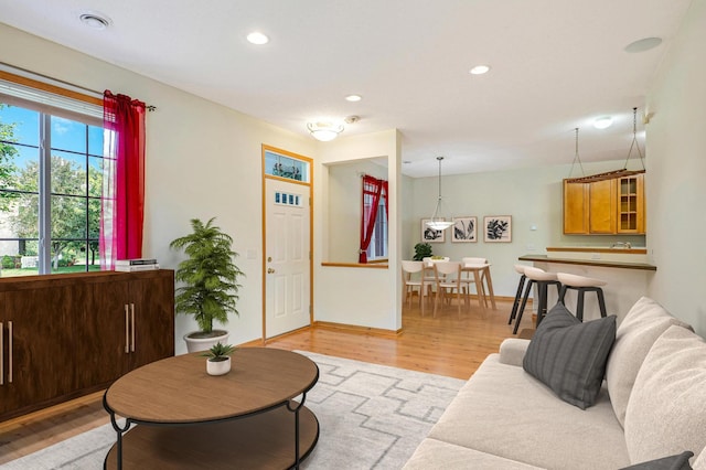 living room with light wood-type flooring