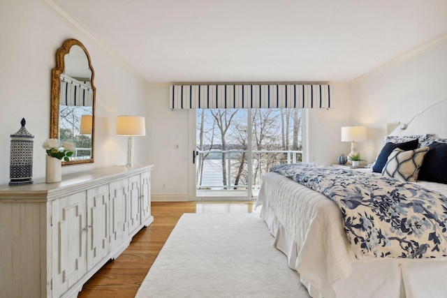 2496 Old Beach Rd, Orono, MN 55391 - bedroom with ornamental molding, light wood finished floors, multiple windows, and baseboards
