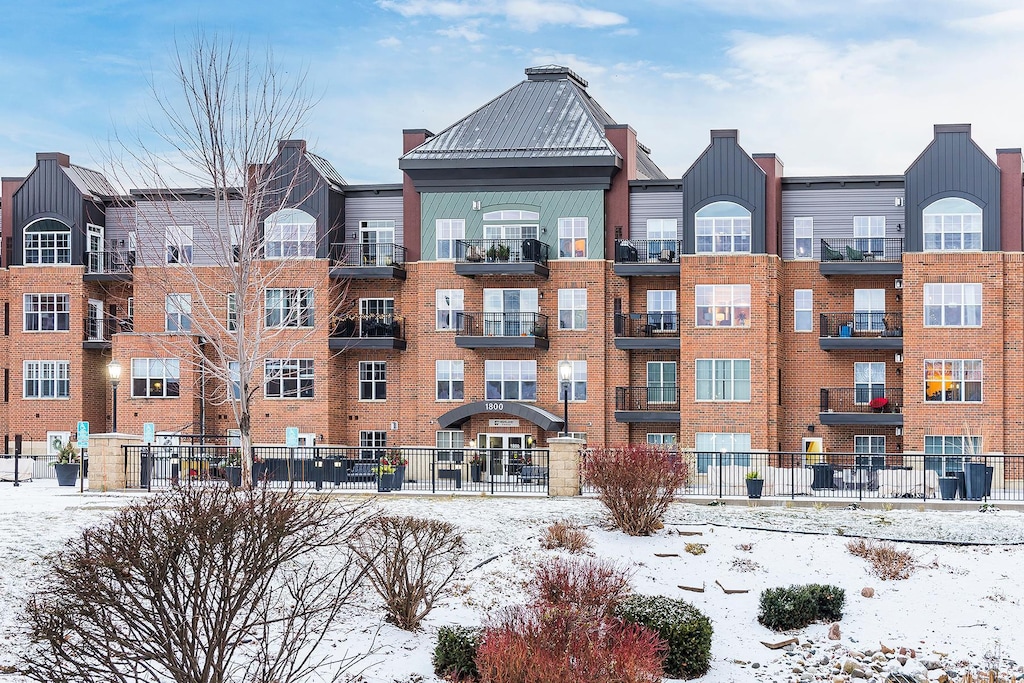 view of snow covered building