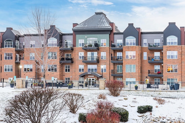 view of snow covered building