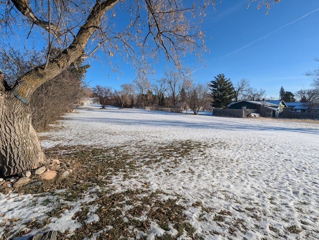 view of yard layered in snow