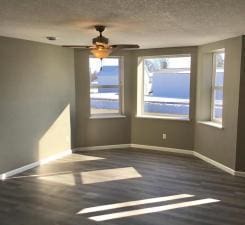 empty room featuring ceiling fan and dark hardwood / wood-style floors