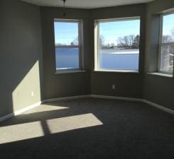 empty room with plenty of natural light and dark carpet