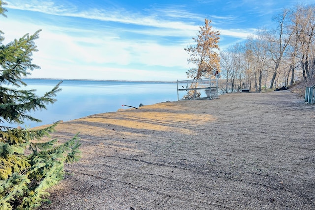 view of dock with a water view