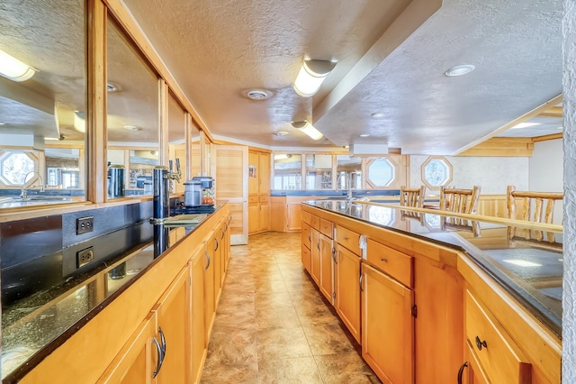 kitchen with a healthy amount of sunlight, sink, and a textured ceiling