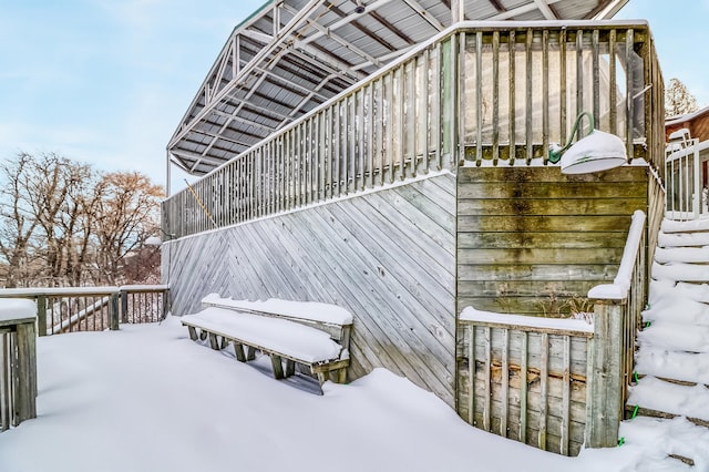 view of snow covered deck